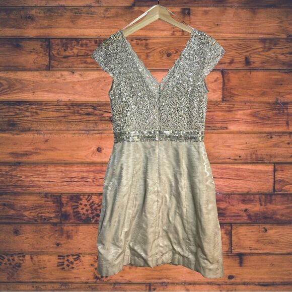 Kay Unger Silk Blend Champagne Embroidered Sequined Dress Size 8 - Picture 2 of 7